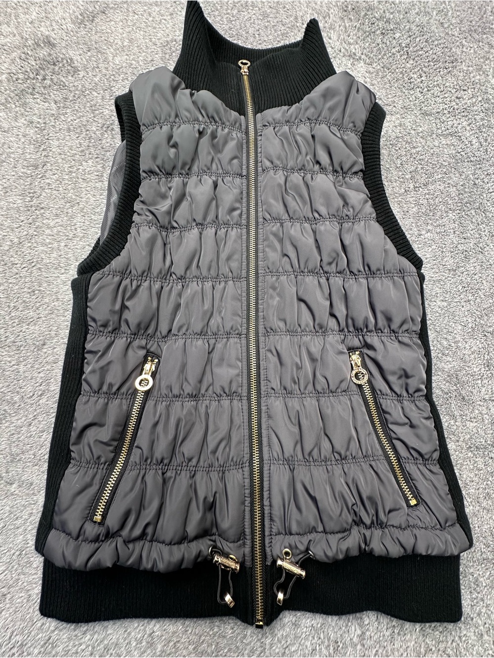 Calvin Klein Gray Quilted Sleeveless Vest with Gold Zippers